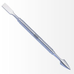 Stainless Steel Dual Head Flat & Arrow Point Cuticle Pusher And Nail Cleaner With Antiskid Secured Grooved Grip