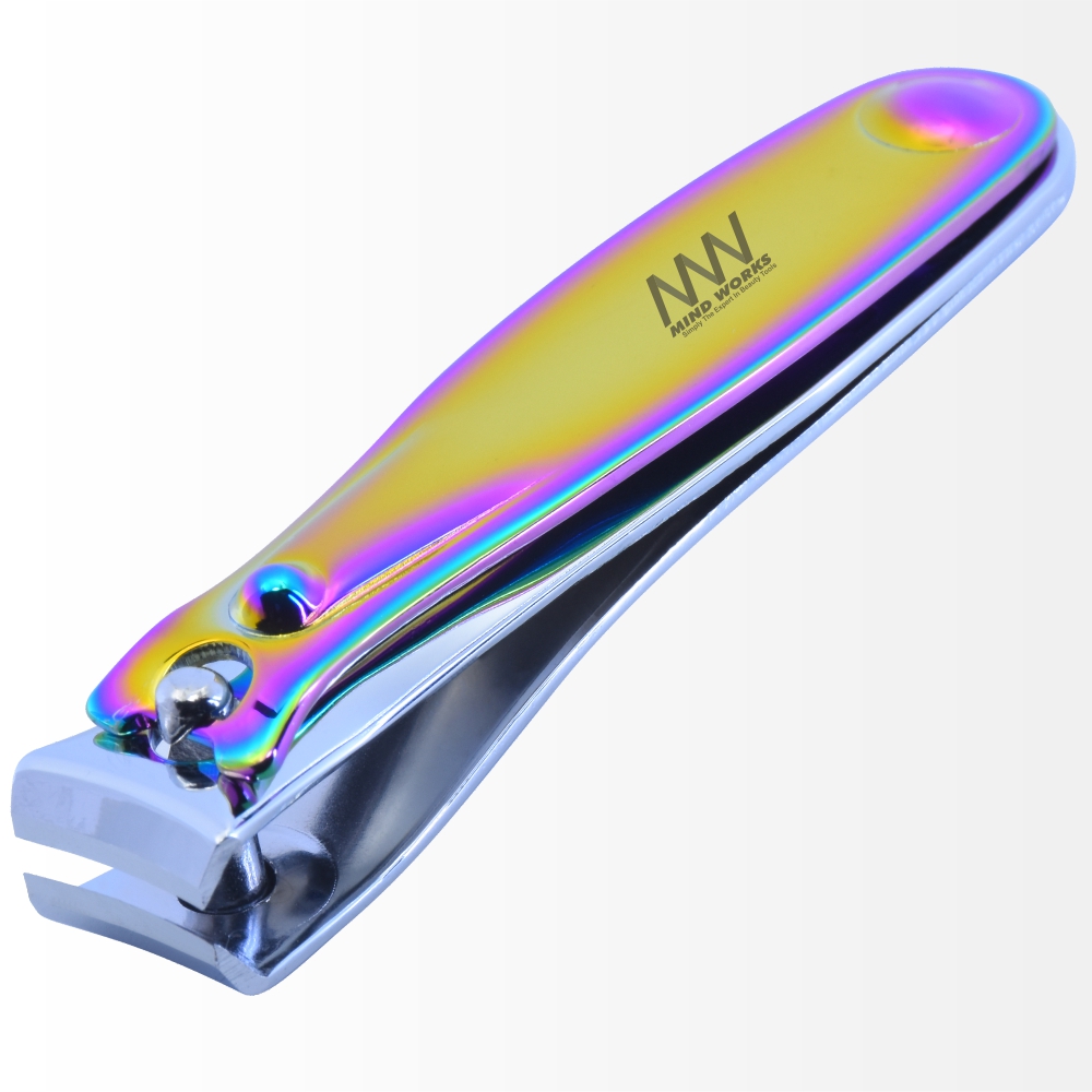 Stainless Steel Finger Nail Clipper with Curved Blades for Trimming and Grooming Rainbow Plasma Coated