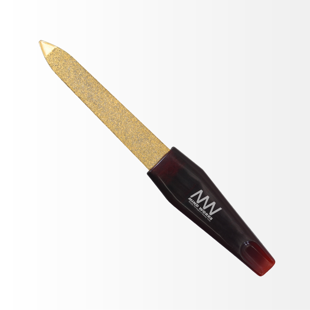 Double Sided Small Size Gold Plated Sapphire Nail File With Cuticle Pusher