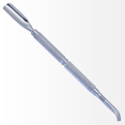 Stainless Steel Scooped & Curved Knife Dual Head Cuticle Pusher With Antiskid Secured Grooved Grip