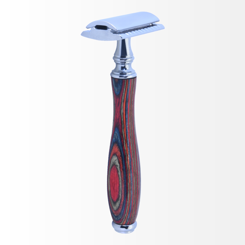 Professional Heavy Duty Double Edge Safety Razor For Men With Multicolor Wooden Handle