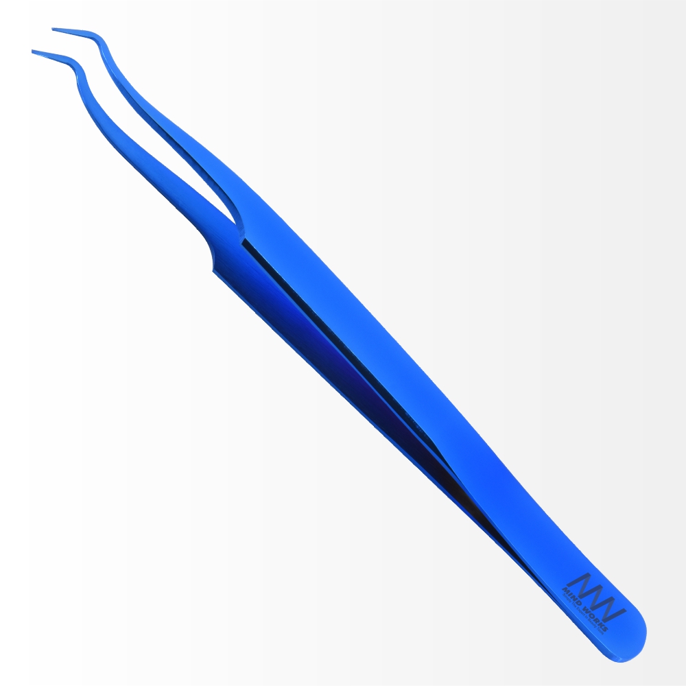 Precision Double Bend Pro Volume Eyelash Extension Tweezer Blue Color Plasma Coated