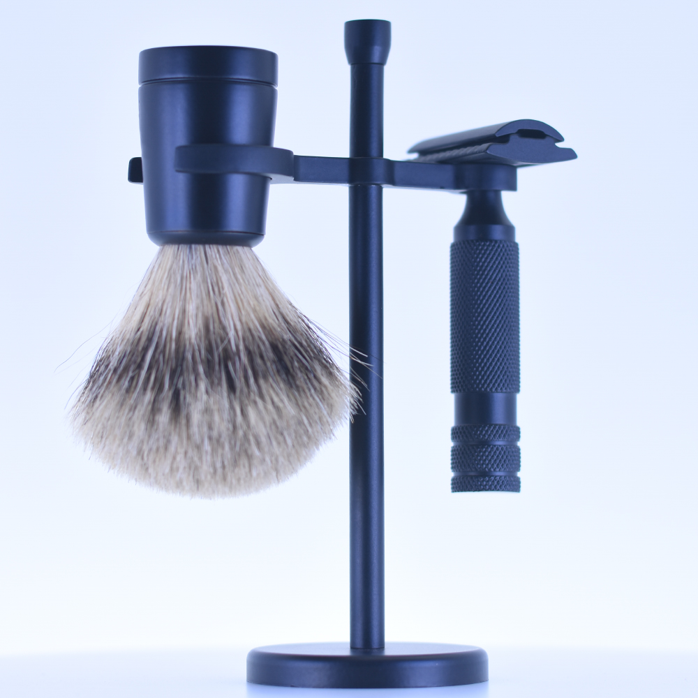 Professional Shaving Brush & Safety Razor Stand Black Color Powder Coated With Solid Weighted Base