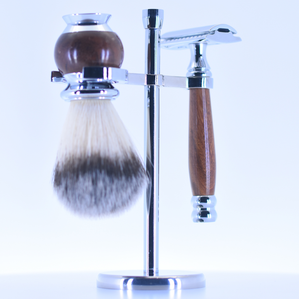 Professional Stainless Steel Chrome Finished Shaving Brush & Safety Razor Stand With Solid Weighted Base