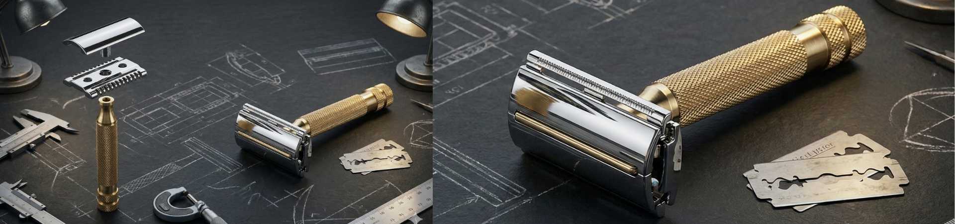 Professional double edge safety razors featuring CNC machined brass handles and die-cast zamak heads in open and closed comb profiles for wholesale